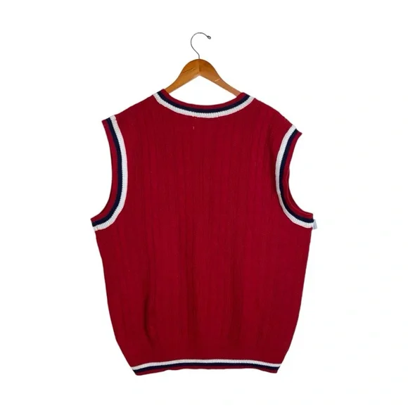 Tommy Hilfiger VTG 90's Y2K Red Ribbed Cable Knit Preppy Varsity Sweater Vest